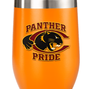 Orange insulated tumbler with Panther Pride logo
